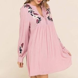 Blush Embroidered Dress Long Sleeve